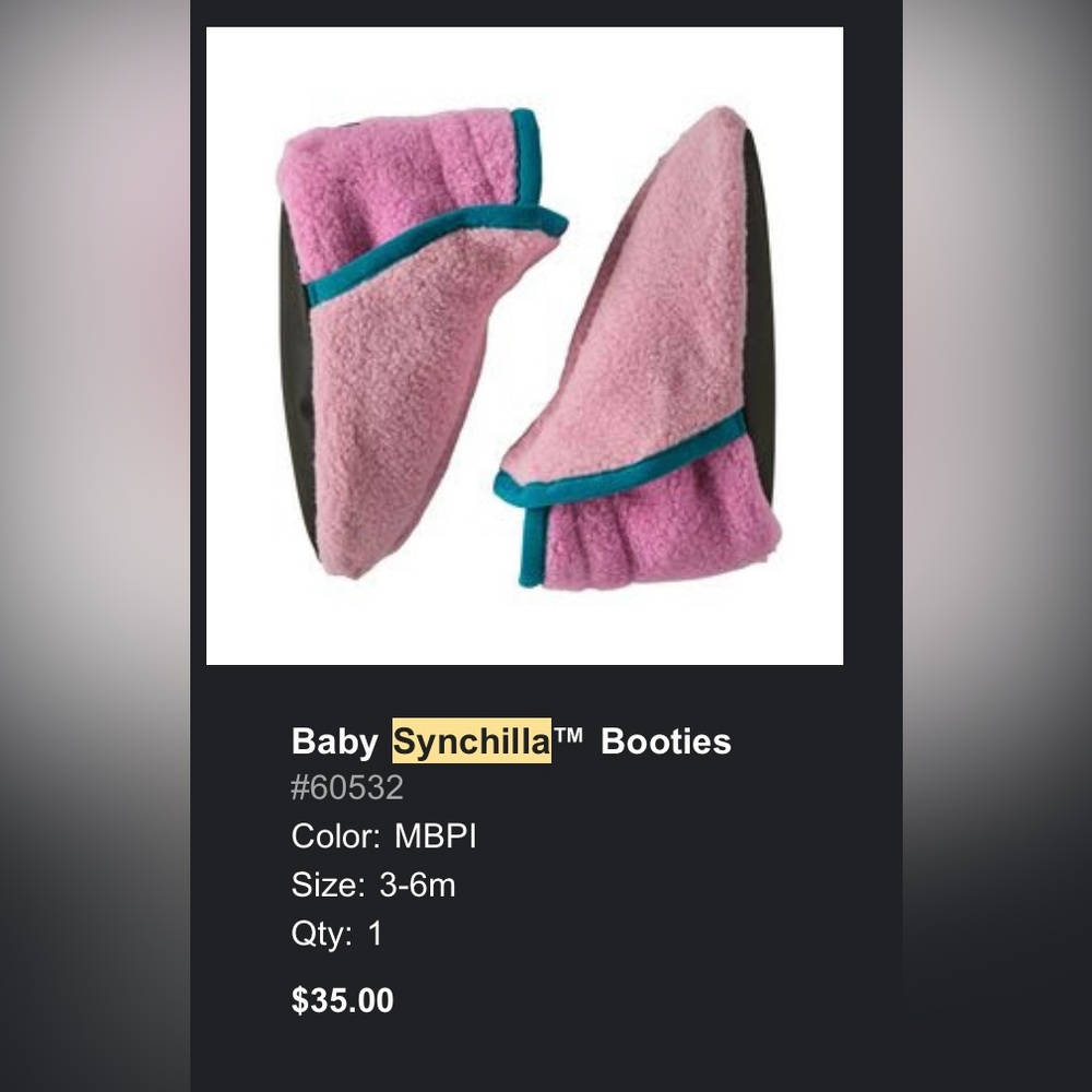 Patagonia Baby Synchilla Booties Pink with Teal Trim